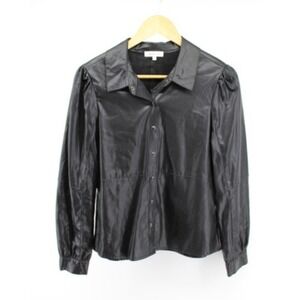 Another Love Faux Leather Blouse Womens S Black Puff Sleeve Button Up Vegan